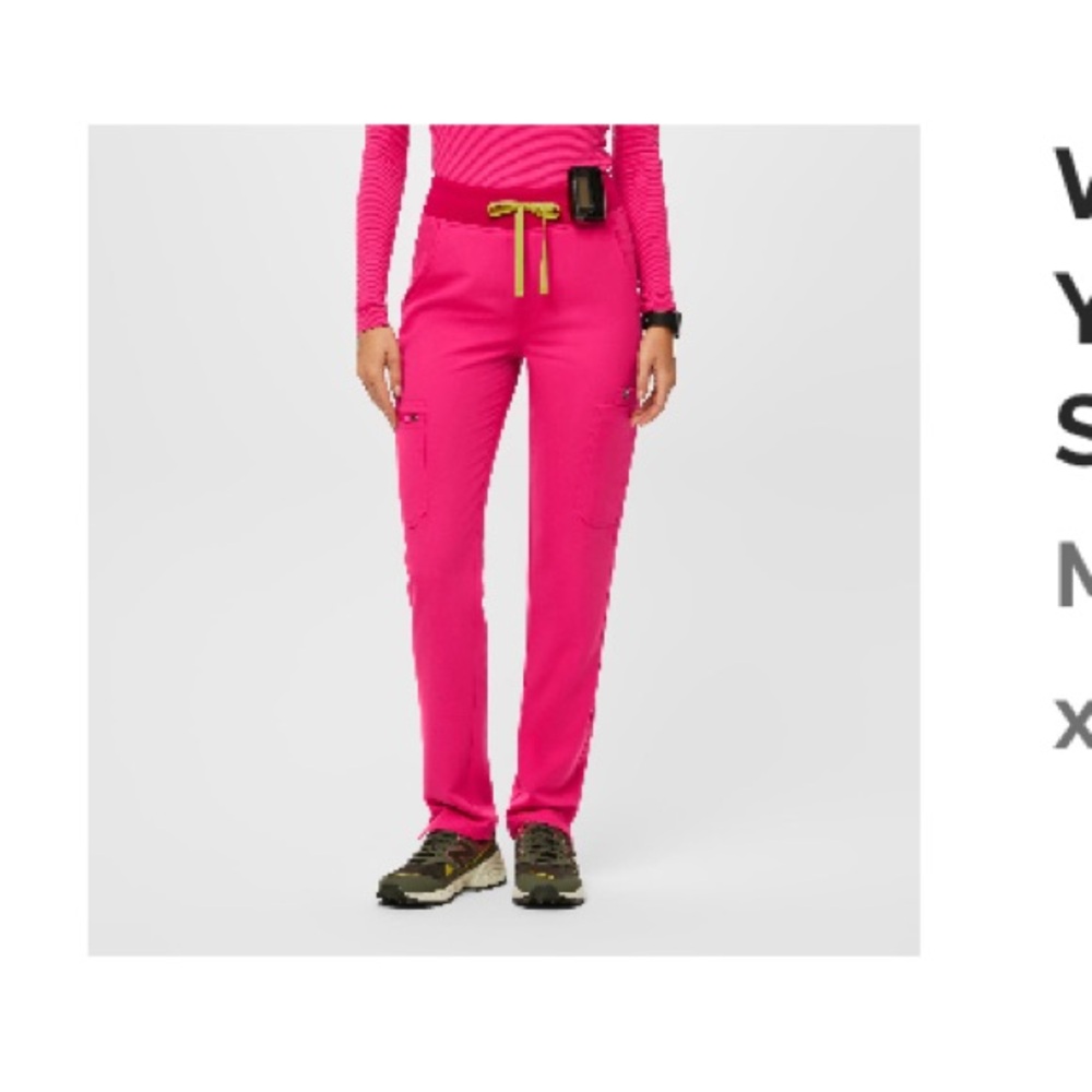 Figs Yola High Waisted Skinny Scrub Pants in Shocking Pink